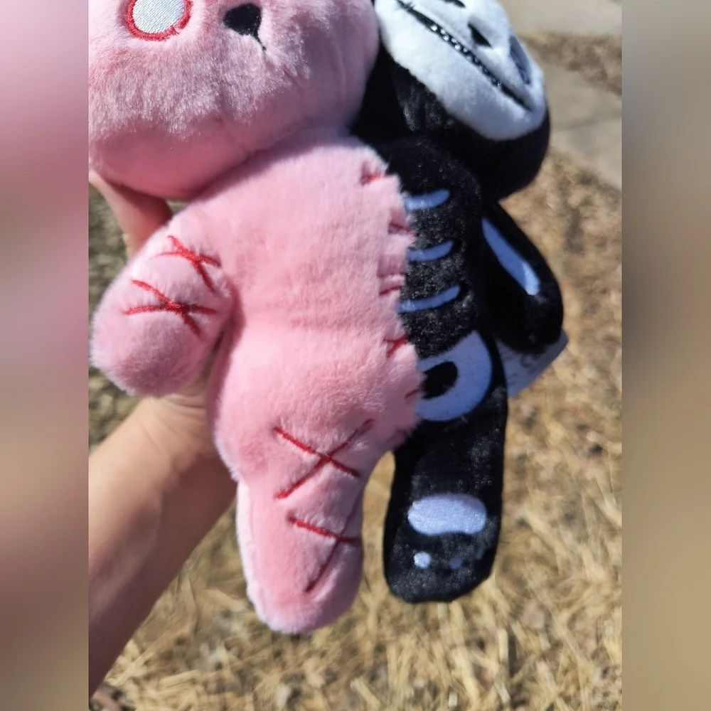 Spooky Unique Cute Pink and Black Plush Bunny Toy with Red and Blue accents